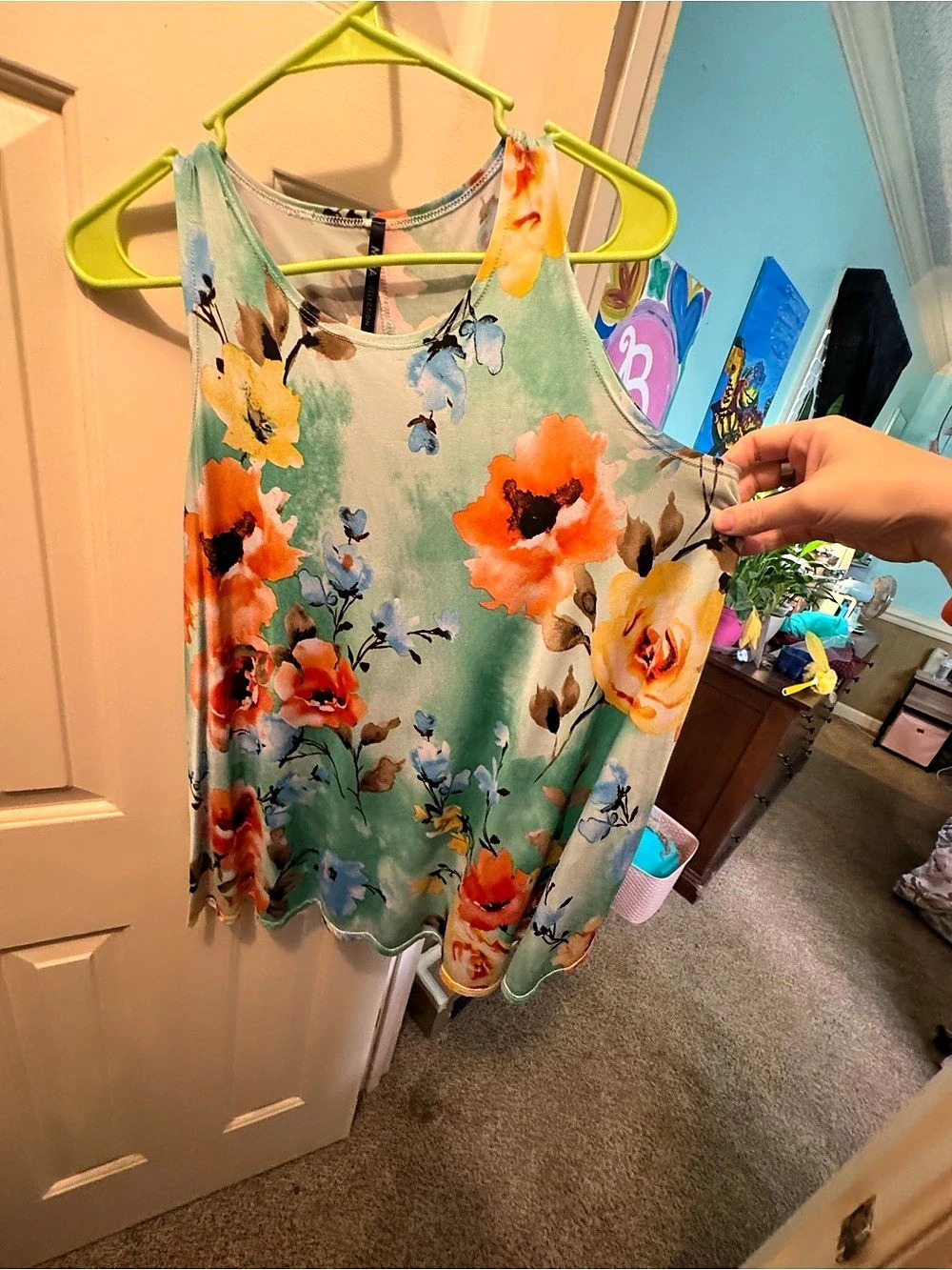 MOA Collection Floral Tank Top in Green & Orange Like New